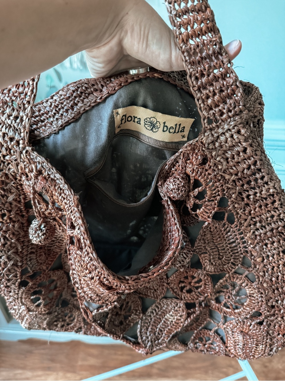 Anthropologie Brown Crochet Shoulder Bag - Picture 2 of 2